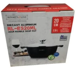 Royalty Line - Marble Soep/braadpan - Met Glazen Deksel Zwart - 20 CM. RL-BS20ML -Keuken Pot Winkel 1200x1073