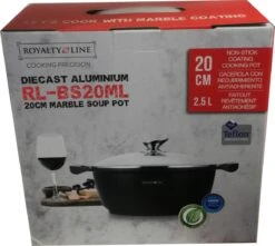 Royalty Line - Marble Soep/braadpan - Met Glazen Deksel Zwart - 20 CM. RL-BS20ML -Keuken Pot Winkel 1200x1074 1