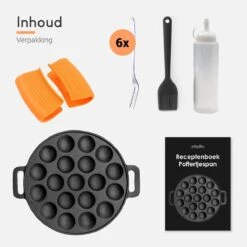 Ocina Poffertjespan – Combo Pack – 19 Poffertjes – Poffertjesmaker – Poffertjespan Inductie – Poffertjespan Electrisch – Gietijzeren Pan - Inclusief Doseerfles, Handvaten, 6x Poffertjesvorken En Invetkwast – Gratis Receptenboek -Keuken Pot Winkel 1200x1200 1443