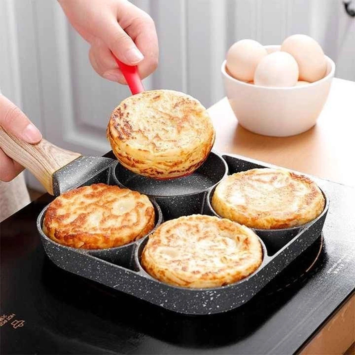 Anti-aanbak Pancake Pan | American Pancake Pan | Omelet Pan | Geschikt Voor Inductie & Alle Warmtebronnen | Eierpan | Omeletmaker | Pancake Maker | Mini Pannenkoekenpan 5 Anti-aanbak Pancake Pan | American Pancake Pan | Omelet Pan | Geschikt Voor Inductie & Alle Warmtebronnen | Eierpan | Omeletmaker | Pancake Maker | Mini Pannenkoekenpan - Afbeelding 5