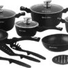Pannenset - Kookpan - Inductie - 15 Delig Marmeren Coating - Zwart