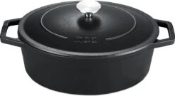 MOA Gietijzeren Braadpan - Inhoud 4,7 Liter - 29CM - Ovaal - Alle Warmtebronnen - Ook Voor Inductie - Gewicht 5,7 Kg - Zwart - C29B