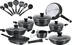 Royal Swiss® - 33-delige Pannenset Inductie - Pannensets - Afneembare Handgreep - Glazen Deksel - Geschikt Voor Oven - PFAS-vrij