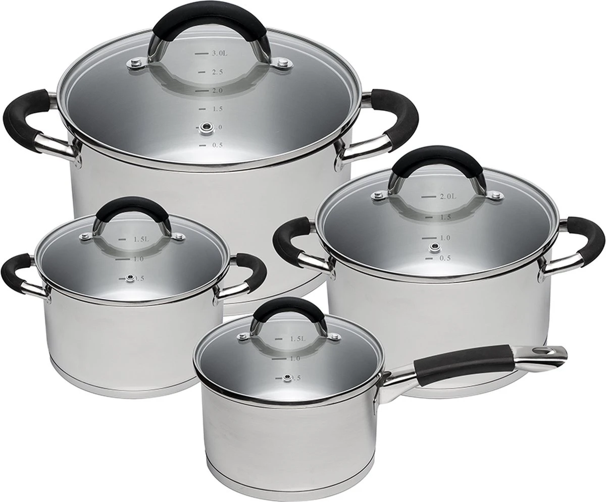 Sola Pannenset Venice - 4 Delig - Ø 16,16,18,20 Cm - Zilver - RVS - Sandwichbodem 1 Sola Pannenset Venice - 4 Delig - Ø 16,16,18,20 Cm - Zilver - RVS - Sandwichbodem